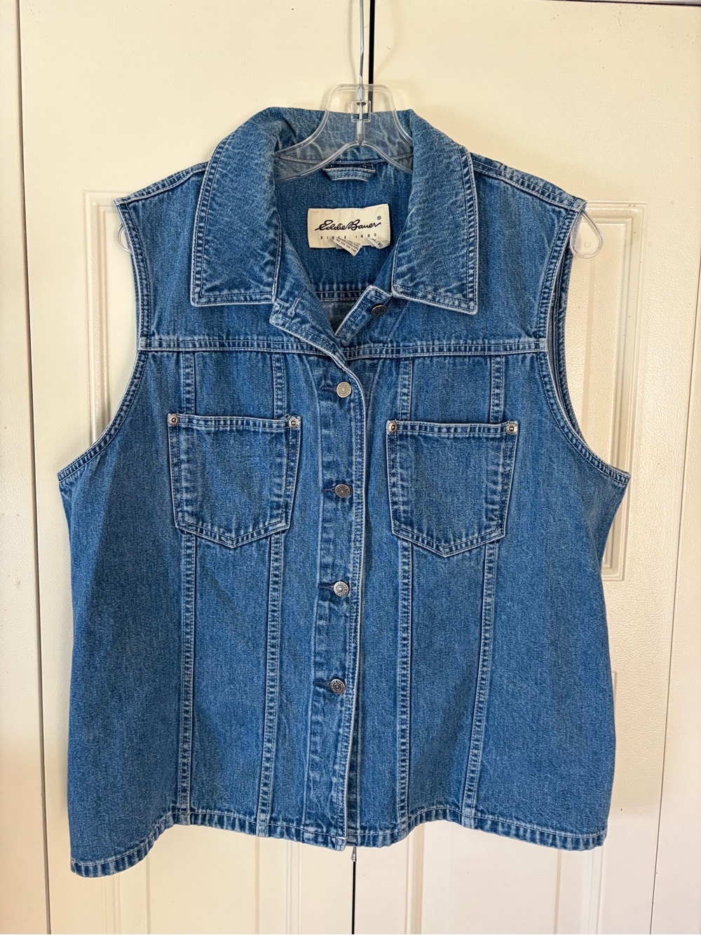 Vintage Y2K Eddie Bauer Trucker Cowgirl Biker Utility Vest Denim Womens Sz. XL